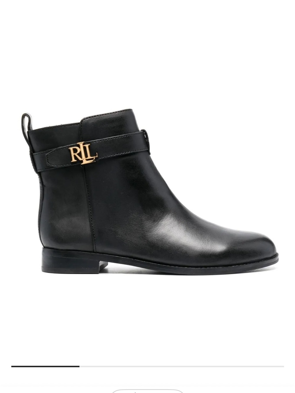 Ralph Lauren Black Leather Ankle Booties with Gold RL Accent